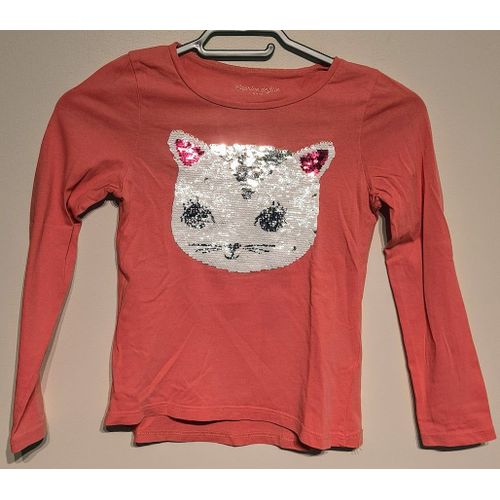 T-Shirt Manches Longues Rose Motif Chat Caprice De Filles - T 8 Ans