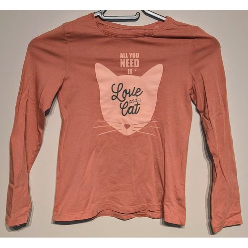 T-Shirt Manches Longues Rose Motif Chat Tex T7-8 Ans
