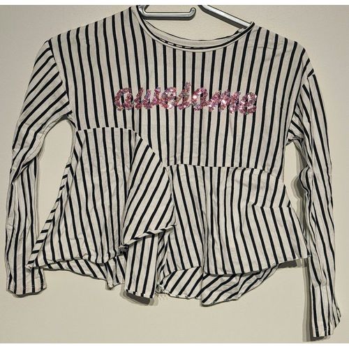 T-Shirt Manches Longues Rayé Noir Et Blanc C&A - T 10 Ans