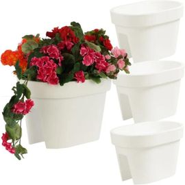Lot De 3 Pièces Bacs De Rempotage Garde-Corps 39,5 Cm X 27 Cm Blanc