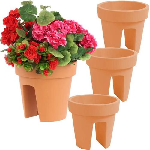 Lot De 3 Pièces Jardinières Terracotta Garde-Corps Garde-Corps Ø24,5 Cm Mat