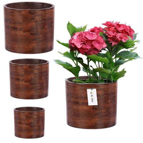 3 X Pot Rond En Céramique H 16 12,5 12 Brun
