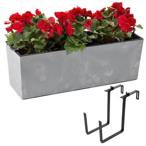 Set Pot De Fleurs Effet Béton Insert + Poignée 19 X 56 X 19,5 Cm Gris