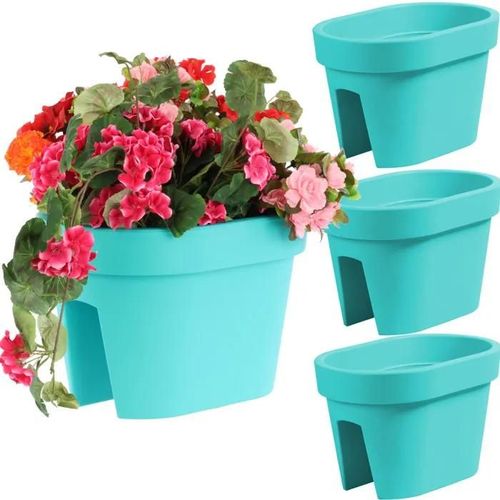 Lot De 3 Bacs À Fleurs Garde-Corps 39,5 Cm X 27 Cm Turquoise