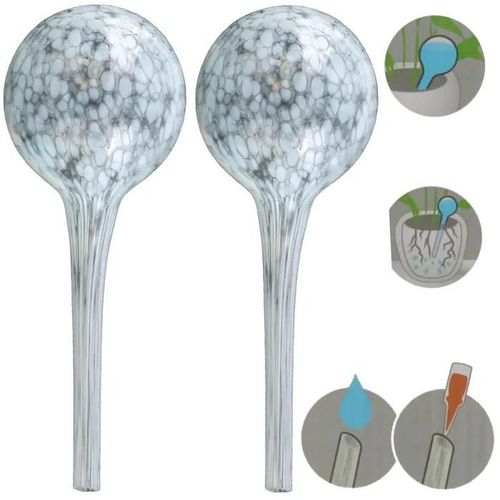 Lot de 2x sphère d'irrigation en verre pour plantes d'intérieur blanc 200 ml