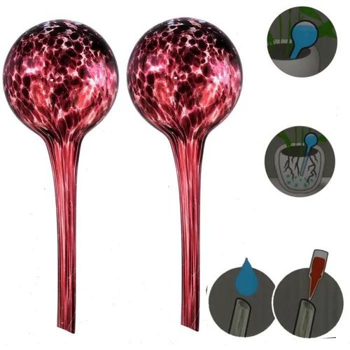 Set de 2x sphère d'irrigation en verre pour plantes d'intérieur violet 100 ml