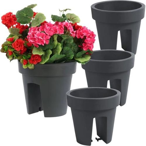Lot De 3 Jardinières Anthracite Garde-Corps Garde-Corps Ø24,5 Cm Mat