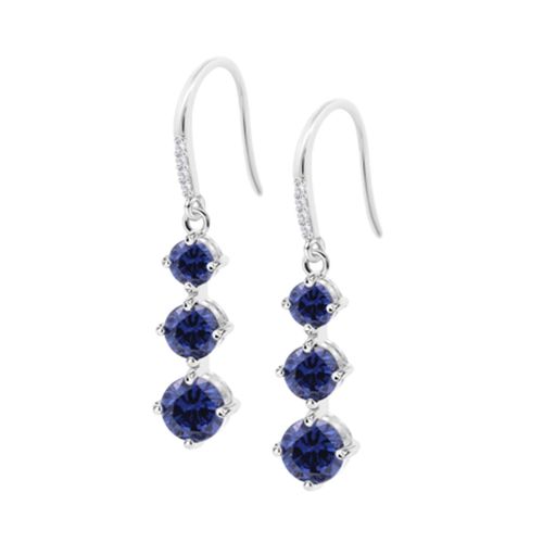 Boucles D'oreilles Lotus Silver Triple Oxydes Bleu Roi