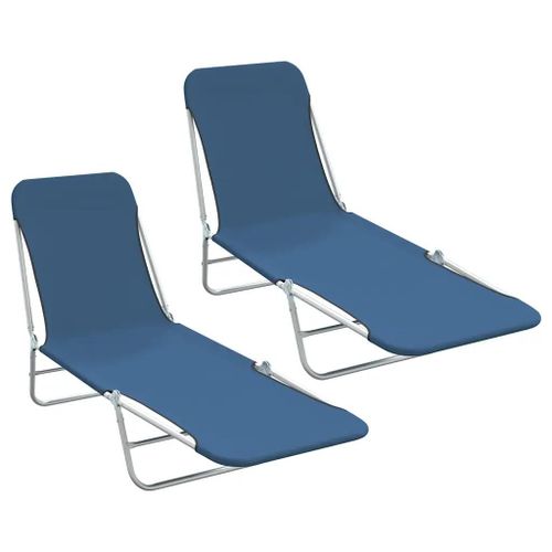 Prolenta Premium - Chaises Longues Pliables Lot De 2 Acier Et Tissu Bleu