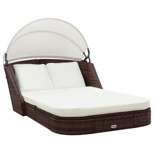 Prolenta Premium - Chaise Longue Avec Auvent Résine Tressée Marron
