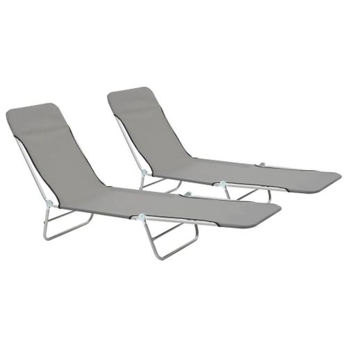 Prolenta Premium - Chaises Longues Pliables Lot De 2 Acier Et Tissu Gris