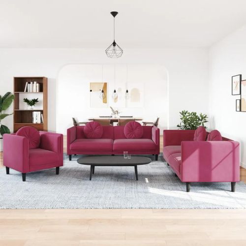 Prolenta Premium - Ensemble De Canapés 3 Pcs Avec Coussins Rouge Bordeaux Velours