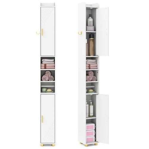 Costway Meuble Colonne De Salle De Bain 20x20x179cm Avec 2 Portes Et Étagères Réglables, Pour Salon, Chambre, Bureau Blanc