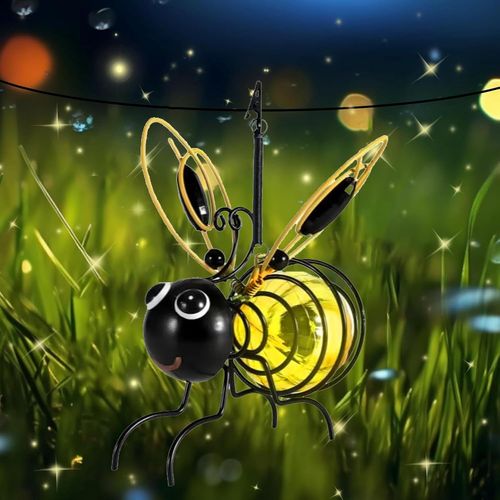 Kal-Solaire Exterieur Jardin,Lumières Solaires Suspendues Honeybee,Lampe Solaire À Suspendre En Forme D'abeille,Décoration D'extérieur,Lampe Solaire Exterieur Decoration,Pour Clôture