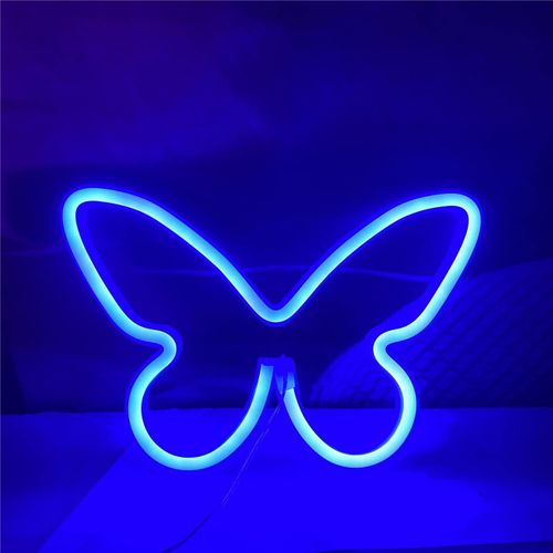 Kal-Lampe Néon Décorative En Forme De Papillon À Suspendre - Fonctionne Avec Usb Ou Piles - Pour Maison, Chambre, Bar, Restaurant, Noël, Fête D'anniversaire, Décoration Murale - Bleu Clair