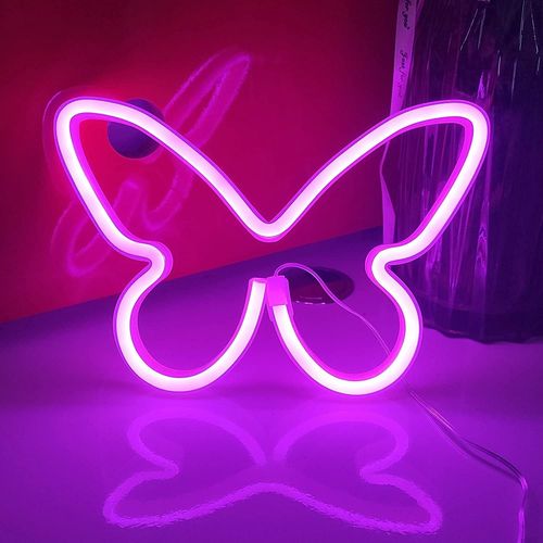 Kal-Lampe Néon Décorative En Forme De Papillon À Suspendre - Fonctionne Avec Usb Ou Piles - Pour Maison, Chambre, Bar, Restaurant, Noël, Fête D'anniversaire, Décoration Murale - Rose Clair