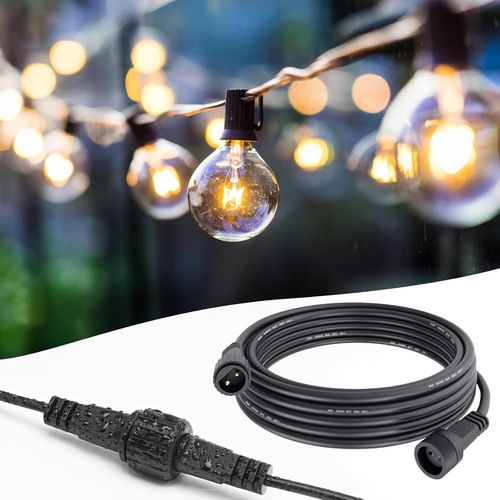 Kal-Rallonge Lumineuse G40 - 10 M - Étanche Ip65 - 2 Broches - Pour Lampes Globes G40 - Éclairage De Noël - Câble Long Pour Lampe De Jardin