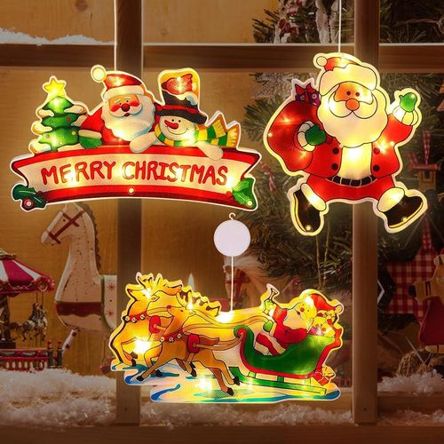 Kal-Lumières De Fenêtre De Noël 3pcs, Led Lumières De Ventouse De Noël, Noël Lustre À Ventouse De Fenêtre, Guirlande Lumineuse Fenêtre Noël, Led Guirlande Lumineuse Pour Noël Décoration