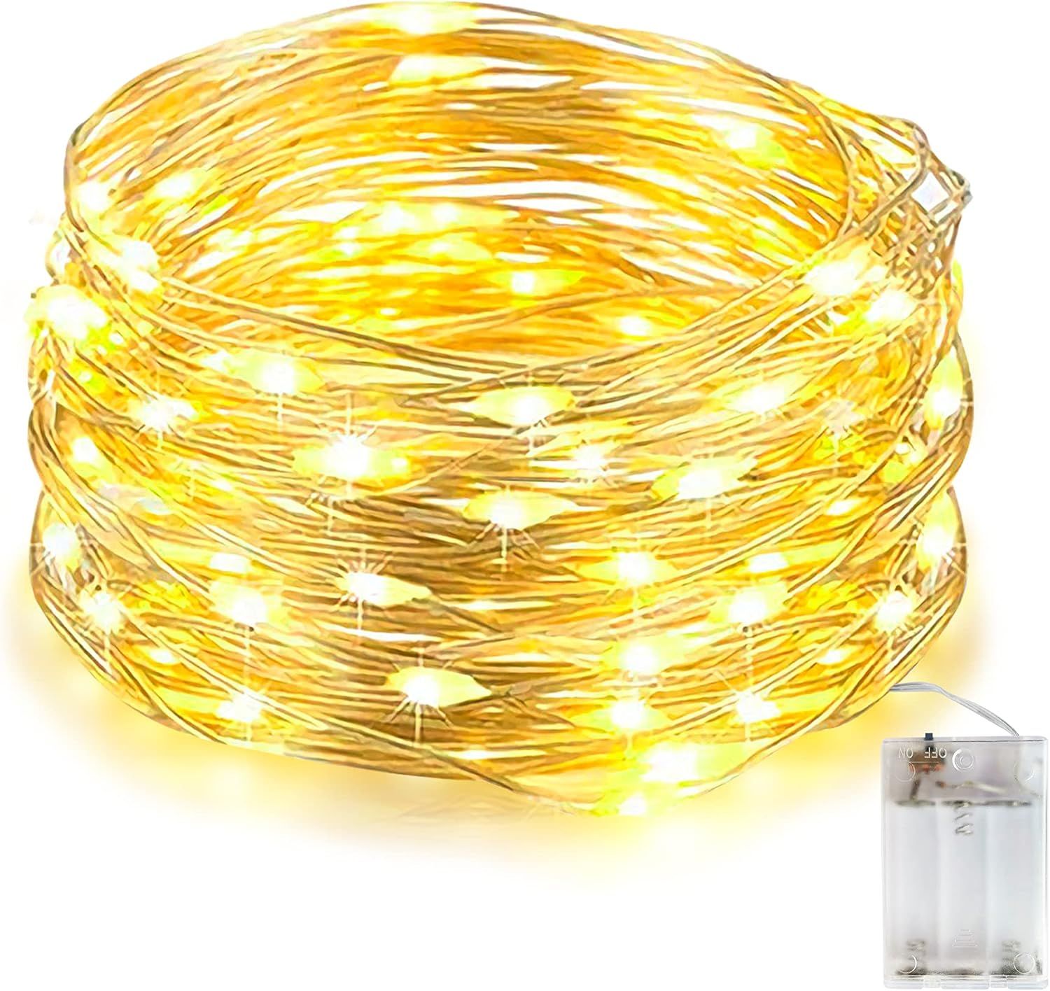 Kal-Led Guirlande Lumineuse Batterie 10m 100 Leds Fairy Lights Intérieur Et Extérieur Décoration, Étanche, Blanc Chaud, Lumière Pour Noël, Chambre, Mariage, Soirée, Maison, Jardin, 1 Paquet