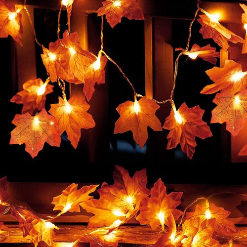 Kal-Guirlande Lumineuse En Feuille D'érable, 20 Led, Décoration Parfaite Pour L'extérieur, La Maison, L'automne,Les Fêtes, Noël
