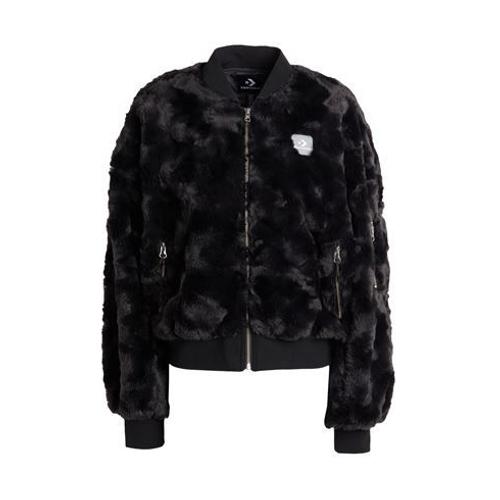 Converse - Faux Fur Bomber Jacket Black - Manteaux - Fausses Fourrures Sur Yoox.Com