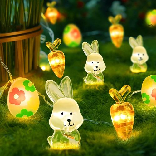 Kal-Led Guirlande Lumineuse De Pâques, 3m 30 Led Guirlande Lumineuse Paques À Piles, Guirlande Lumineuse Lapin Carottes Oeufs, Pour Fête Chambre In/Extérieur Pâques Décor