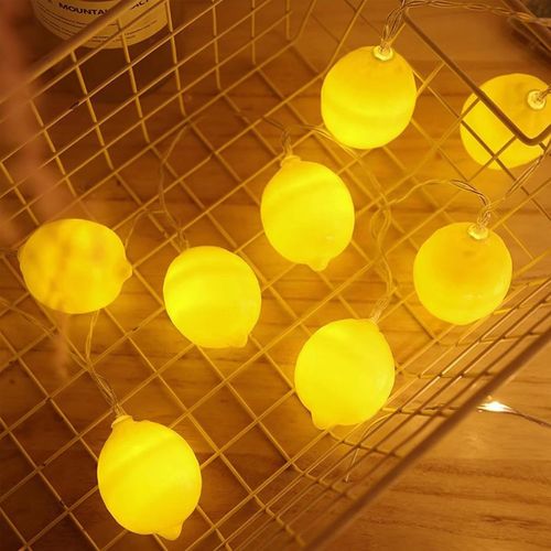 Kal-Guirlande Lumineuse Au Citron - 1,5 M - 10 Led - En Forme De Citron - Fonctionne Avec Piles - Pour Terrasse, Salon, Bar, Fête, Mariage, Jardin, Décoration De Noël, Intérieur Et Extérieur