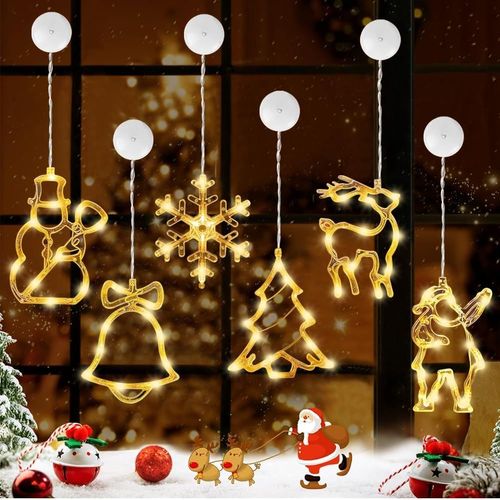 Kal-6 Pièces Led Lumière De Ventouse De Noël,Lumières De Fenêtre De Noël,Noël Lustre À Ventouse De Fenêtre,Lumière De Fenêtre À Ventouse Led,Noël Lumière De Fenêtre Décorative