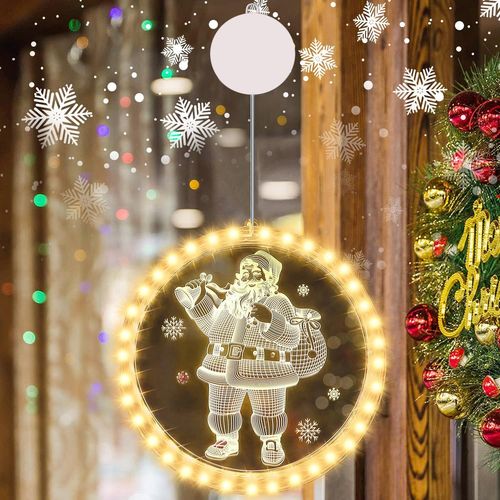 Kal-Guirlande Lumières Fenêtre Noël Avec 36 Leds, Père Noël Blanc Chaud Rideaux Lumineux De Noel Suspension 3d Illumination Noel Par Piles Pour L'intérieur Et L'extérieur Decoration Noel Fenetre