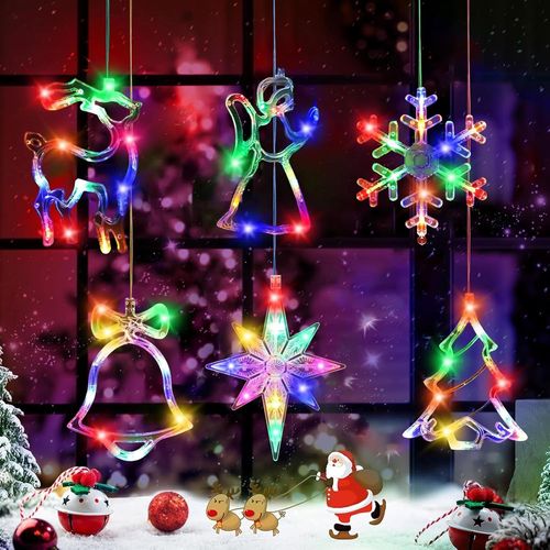 Kal-Lumière De Fenêtre À Ventouse Led, 6 Pièces Lumières De Noël 3d Suspendues, Lustre Pour La Décoration De Noël