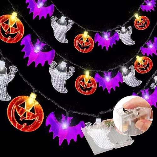Kal-Halloween Guirlande Lumineuse 30 Led 4.5m Décoration 3d Citrouille Spooky Fantôme Chauve-Souris Lumières À Batterie Pour Intérieur Et Extérieur Lumineuse Décor Pour Halloween Noël Festival Party