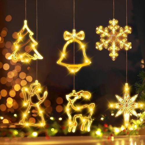 Kal-Lumière De Fenêtre À Ventouse Led, 6 Pièces Lumières De Noël 3d Suspendues, Lustre Pour La Décoration De Noël