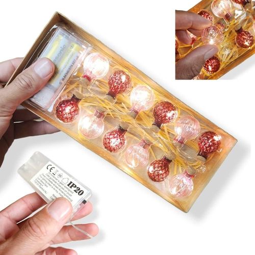 Kal-Antevia - Guirlande Lumineuse De Noël 120cm Lumière Chaude 12 Boules | Boules Led En Verre | Sapin Table Décoration |Plus De 10 Modèles |Couleur : Rose Et Fuschia (Guirlande L3)