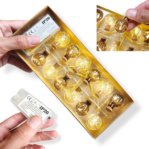 Kal-Antevia - Guirlande Lumineuse De Noël 120cm Lumière Chaude 12 Boules | Boules Led En Verre | Sapin Table Décoration |Plus De 10 Modèles |Couleur : Beige Et Marron (Guirlande L1)