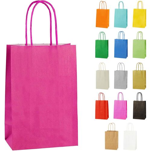 10 Tres Petit Sacs En Papier Avec Poignées Torsadées Pour Cadeaux Et Fêtes - Fuchsia - 140x210x80mm