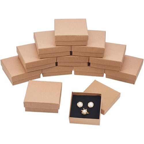 16 Pack Collier Bague Boîte 7x7x3cm Kraft Brun Rectangle Boîtes À Bijoux En Carton Petite Boîte Cadeau Pour La Fête De Mariage Anniversaires