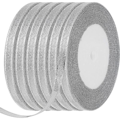 Lot De 6 Rouleaux De Ruban À Friser Argenté De 0,6 Cm X 137,4 M De Ruban En Organza Transparent Scintillant Pour Emballage Cadeau, Loisirs Créatifs, Décorations De Fête De Mariage, Noël (6 Mm)