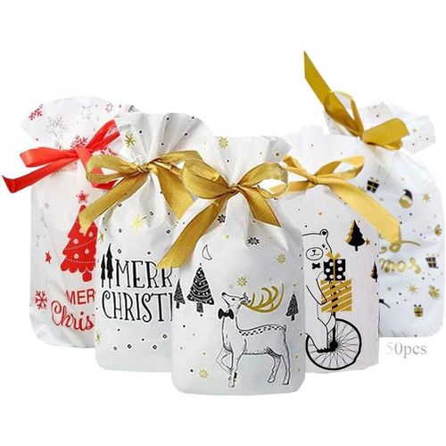 50 Pcs Sachet Cadeau Noel,Sachet Bonbon Noel,Sachet Biscuit Noel,Petit Sac Cadeau,Sacs Cadeaux De Noël,Pochette Cadeau Noel,Pour Emballage De Cadeaux Et Pochettes Surprises De Noël Ou D`Anniversaire