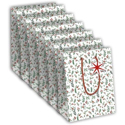 Un Lot De 6 Sacs Cadeaux Noël - Formats Moyens 21,5x10,2x25,3cm - Végétal - Qualité Supérieure, Résistant :210g - Idéal Pour : Livre, Jeux, Petits Coffrets