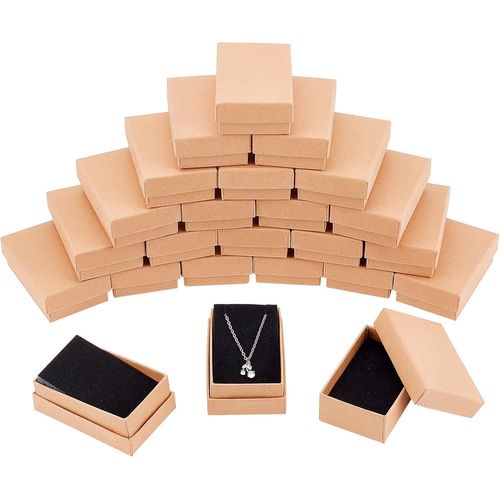 24 Pcs Petit Kraft Brown Boîtes En Carton Boîte À Bijoux Avec Couvercles Boîtes Cadeau Pour Collier Anneau Cadeaux Affichage Noël Fêtes Anniversaires Mariage, 8 X 5 X 3cm