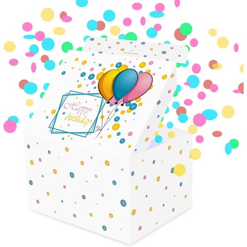 Boîte Cadeau Diy, Coffret Cadeau Explosion Confettis - Happy Birthday (Blanche)18,5 X 14 X 11 Cm, Boîte Pop Up Surprise