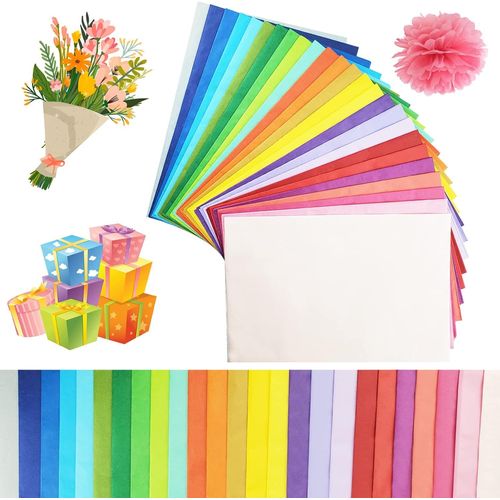 125 Feuilles Papier De Soie Coloré, 25 Couleurs D'emballage Cadeau En Papier, Pour Créer Des Pompons, Fleurs En Papier, Loisirs Créatifs Le Cadeau De Noël Décoration Diy Papier Cadeau (35 X 50 Cm)