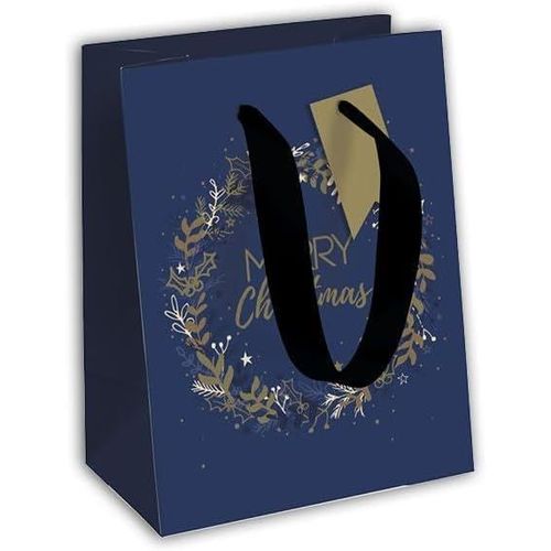 Un Lot De 6 Sacs Cadeaux Noël - Formats Moyens 21,5x10,2x25,3cm - Courrone Noël - Qualité Supérieure, Résistant :210g - Idéal Pour : Livre, Jeux, Petits Coffrets