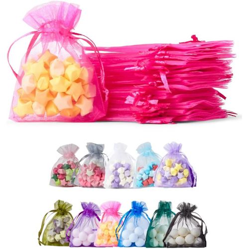 [50pcs] Sacs Cadeaux En Organza. Pour Les Cadeaux, Bijoux, Artisanat, Bonbons, Sacs De Fête. Pour Toutes Les Occasions. Organza Bags Fuchsia 7x9 X50