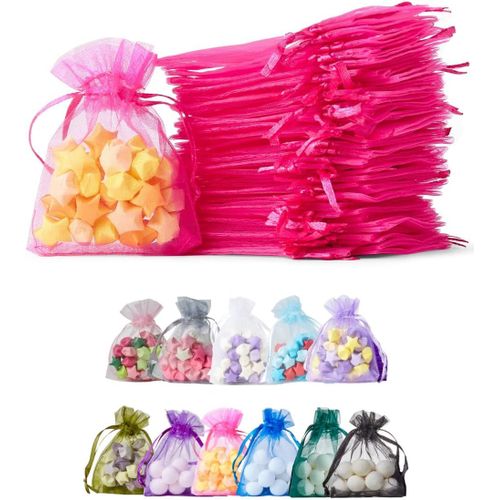 [100pcs] Sacs Cadeaux En Organza. Pour Les Cadeaux, Bijoux, Artisanat, Bonbons, Sacs De Fête. Pour Toutes Les Occasions. Organza Bags Fuchsia 7x9 X100