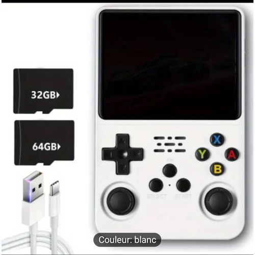 Console De Jeu Portable R36s Rétro Avec Carte Tf 32+64 Go, Écran Ips 8.89 Cm, Système Linux, Rechargeable Usb, Blanc/Rouge/Bleu - Design Nostalgique Pour Joueurs Nomades, Écran Haute Qualité, Compact