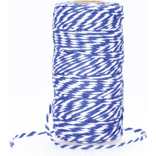 100m Ficelle En Coton Fil De Noël, Pour L'emballage Cadeaux, Bricolages, Décoration, Loisirs Créatifs (Bleu Foncé Et Blanc)