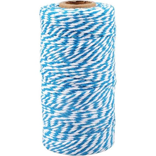 100m Ficelle En Coton Fil De Noël, Pour L'emballage Cadeaux, Bricolages, Décoration, Loisirs Créatifs (Bleu Clair Et Blanc)
