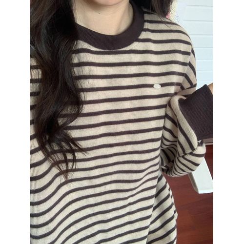 Pull Rayé Chic Style Rétro Hong Kong Pour Femme, Veste Ample À Manches Longues, Style Paresseux, Tendance, Début Du Printemps
