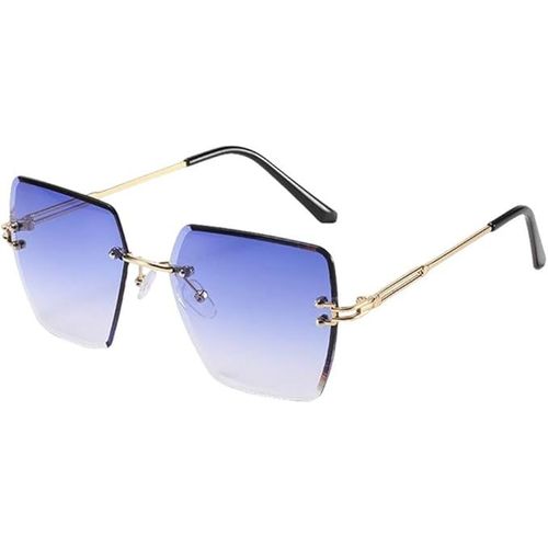 Lunettes De Soleil Sans Monture À Verres Dégradés Pour Femmes Lunettes De Soleil Carrées Sans Monture De Luxe Verres Bleus Transparents